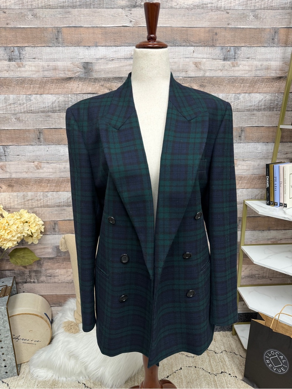 Gail Gordon navy/green tartan plaid blazer 6